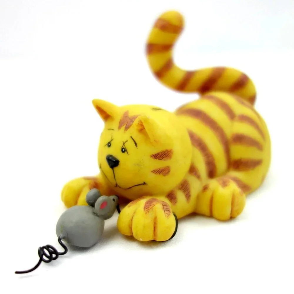 Vintage 1998 Orange Tabby Cat Playing w/ Mouse by Crazy Mountain Designers